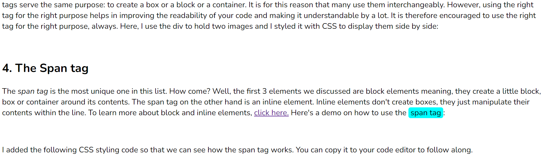 A live preview of the span tag